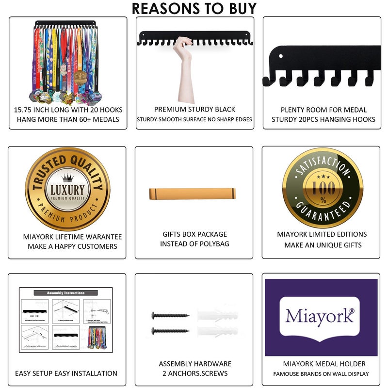 Miayork Runner Medal Hanger Display - Sturdy Marathon Medal Display Easy to Install-Race Medal Holder Wall Hanger for Sports Gymnastic,Soccer,Runner,Wrest,Football,Basketball - Image 5